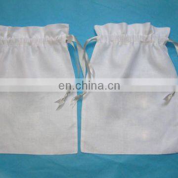 embroidery linen shoe bag/linen embroidery bag with silver drawstring ribbon