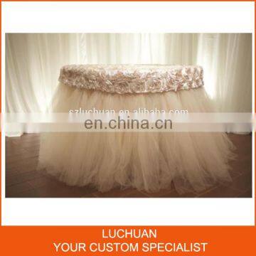 Most New Design Black Satin Rosette Wedding Table Skirt photo-6