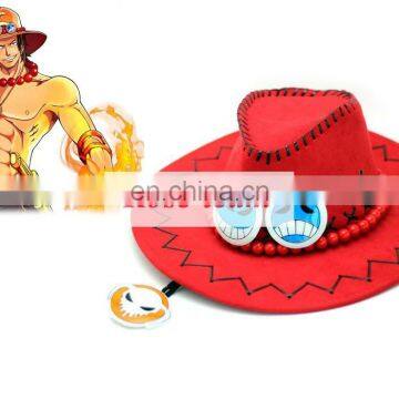 Rose-team Fantasia Anime Made One piece Portgas D Ace Red Cosplay West Cowboy Hat