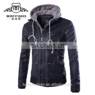New Design Men's Zipper Button Black Leather Jacket Wholesale