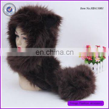 Plush Brown Bear Spirit Hoods Furry Animal Plush Hats With Mittens photo-2