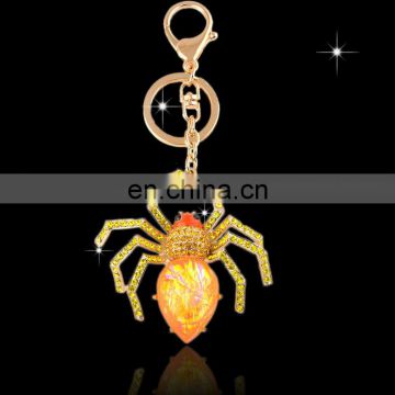 Wholesale Promotional cheap Fashion custom made shaped metal rhinestone crystal Spider Keychains for girls MCA-0078