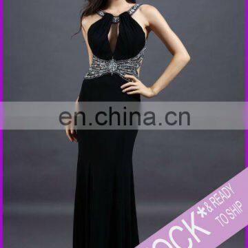 new arrival beaded backless jersey black formal dresses