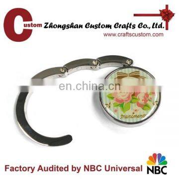 Custom round print logo bag hanger/ purse hanger hook