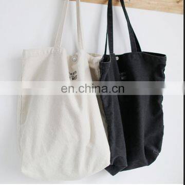 Simple design canvas shoulder high-capacity portable black leisure shopping bags