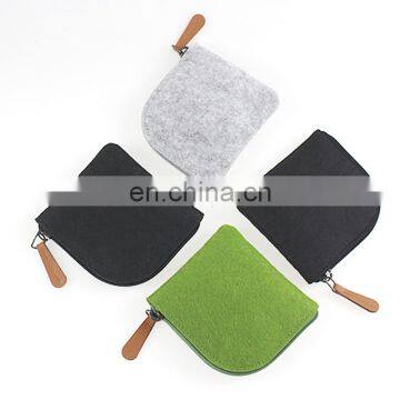 high quality factory price colorful felt coin purse with zipper and handle felt coin pouch bag