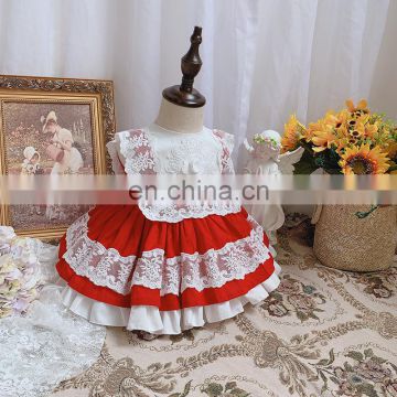 2020 Summer Spanish Lolita princess dress baby girl clothes lace stitching red dress for girl birthday party vestidos