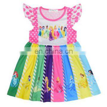 A0183# Girls Dress 2020 Summer Cotton Sleeves Print Cartoon Clothes Kids Dress