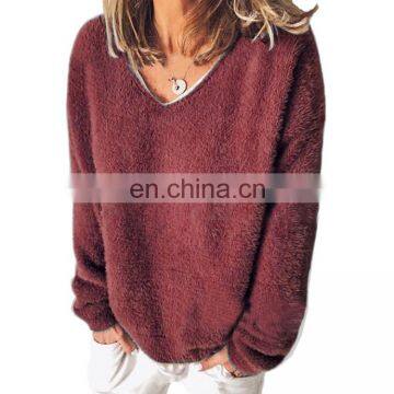 Autumn/winter Womenswear Arctic Velvet Ultra-thin V Neck Long Sleeve Loose T-shirt Hoodie photo-3