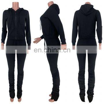 Custom Logo Women Knitted Zip up Hoodie and Stacked 2 Piece Stacked Legging Outfit Sets photo-2