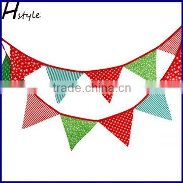 Xmas Garden Mini Star Poika Dot Stripes Green Fabric Bunting Double Sided Banner PL044