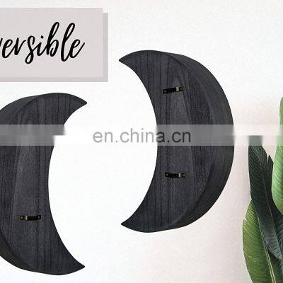 Black Wooden Crescent Moon Shelf Set Moon Decor Crystal Display Wood Shelf photo-4