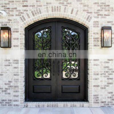 Used Double Glass Swing Entry Wrought Iron Door for Outdoors photo-2