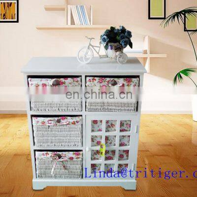 beside table storage wood cabinet with wicker drawer