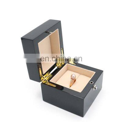 High-end luxury black wooden jewelry ring box wood