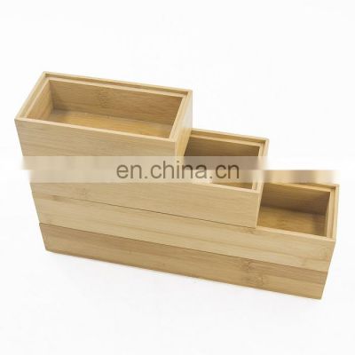 Durable Bamboo Kitchenware Custom Logo Household Kitchen Storage Bamboo Cutlery Tray set 3