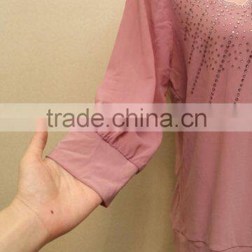Ladies Fashion Lace Pink Chiffon Jewel Blouse photo-2