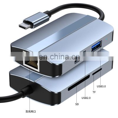 5 in 1 Type C usb hub to USB3.0+USB2.0+100mpbs ethernet +TF/SD adapter usb c docking station laptop for macbook