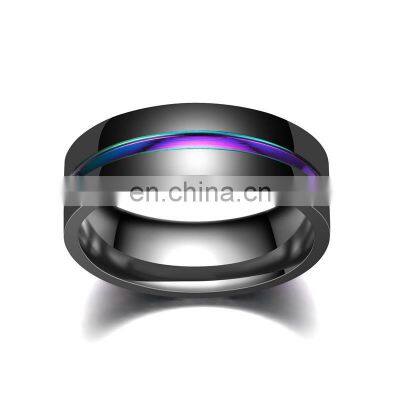 Black Ring for Men Women Groove Rainbow Stainless Steel Wedding Bands Trendy Fraternal Rings Casual Male Jewelry photo-3