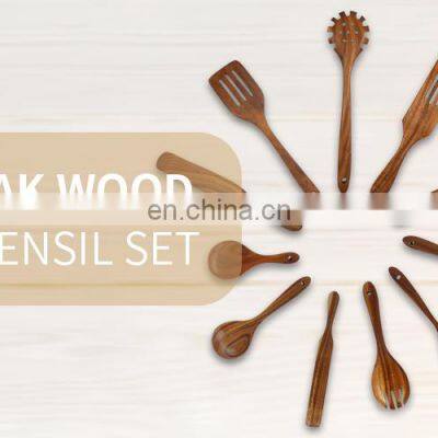 Organic Teak Wood Kitchen Utensil With Spatula Wooden Spoons For Cooking photo-5