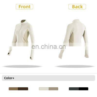 Contrasting Colors Silm Women Yoga Outdoor Jackets Custom Zipper Long Sleeves Sports Wear photo-3