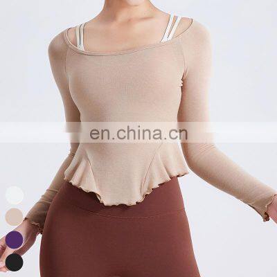 Warm Sportswear Nude Lace Slim Sports Shirts Custom Running Clothing Long Sleeve Tops Gym Fitness T Shirt Women Yoga Top photo-3