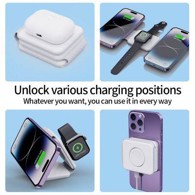 Magnetic 3 In 1 Foldable Wireless Charger For Phone 12-15 15w Fast Wireless Charging Stand Station Portable Wireless Chargers photo-3