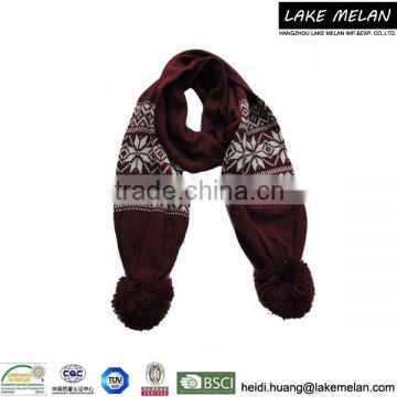 Hot Selling100% Acrylic Knitted Scarf With Snow Pattern For AW 16