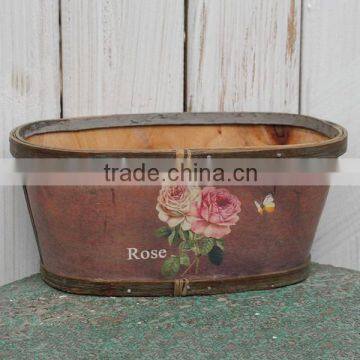 wholesale round wooden planter box succulent plants wood pot