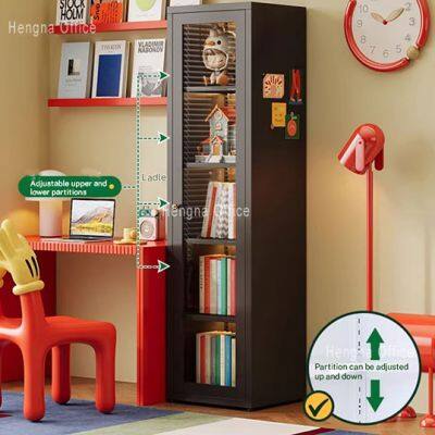 Minimalist Black Metal Bookcase With Glass Doors, Steel Office Filing Cabinet With Adjustable Shelves for Adelaide Coworking Spaces, Flat Packed photo-2