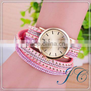 2015 Leather Vintage Bracelet Lady Watch With Pendant