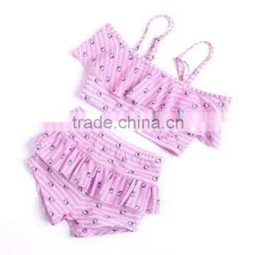 Pretty young girl lilac swimsuit summer hello teens kitty cat girls popular stripe tankini 2-15years kids pink beachwear