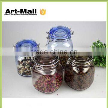 new products 2016 Factory wholesale food grade square glass jar with clip top