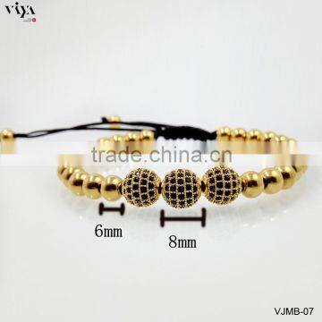 2016 Anil Arjandas Men Bracelets macrame Bracelet with 18k golden Plated 8mm bead and 6mm Micro Pave Beads