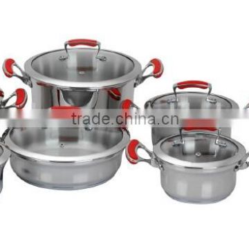 12pcs stainless steel cooking pots set with induction base and colorful silicone handle