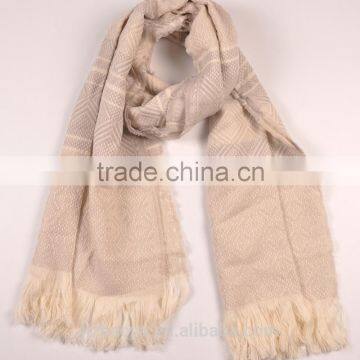 New fashion beige Jacquard rhombus scarf with tassel