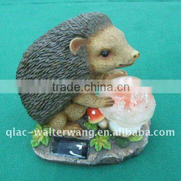 Polyresin hedgehog with solar lantern