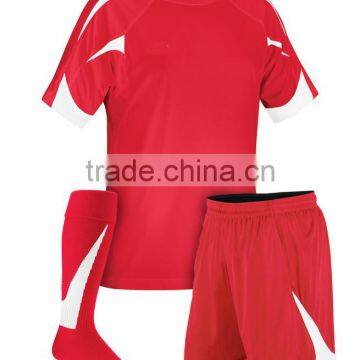 Soccer Shirt Shorts and Socks made of 100% Polyester Micro Moisture Wicking fabric Red with White Panels