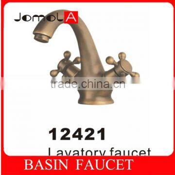 Dual handle single hole Deck mounted Antique Brass Basin faucet