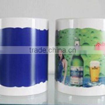 11oz white mug with patch color changing irregular edge blue