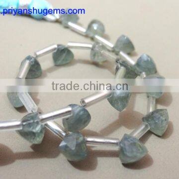 Moss Aquamarine Faceted 6*6 mm 39 Cts Trillion Side Drilled 6 Inches Strand Length Natural Loose Gemstones photo-2
