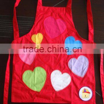 children kitchen apron&painting apron with customized logo cotton fabric new design heart embroidered