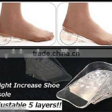 Clear 5 Layers Adjustable Silicone Height Increase Taller Shoe Insoles Heel Pads Increase Heel Lift