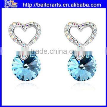 Cute cheap jewelry heart alloy round crystal fancy stud earring