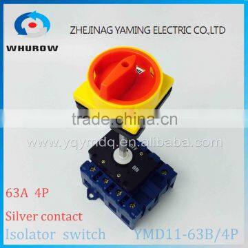Isolator switch YMD11-63B 4P 690V with padlock aluminum pole 63A Load break power cut off operation outside electrical cabinet
