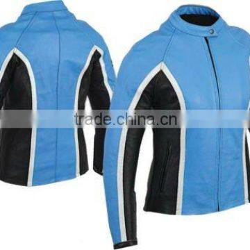 Ladies Blue Leather Motorbike Jacket, Ladies Genuine Leather Riding Jacket, Motorcycle Riding Jacket