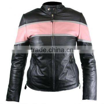 Ladies Stripped Classic Fit Sheep Leather Jacket