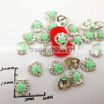 Fashion green rose heart rhinestone 3d nail art design nail art accessories                        
                                                Quality Choice