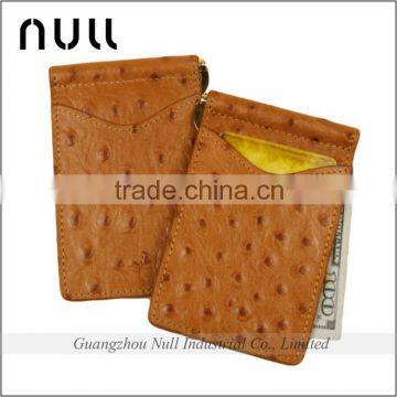 Guangzhou new arrival product custom size competitive price ostrich genuine leather money clip metal wallet