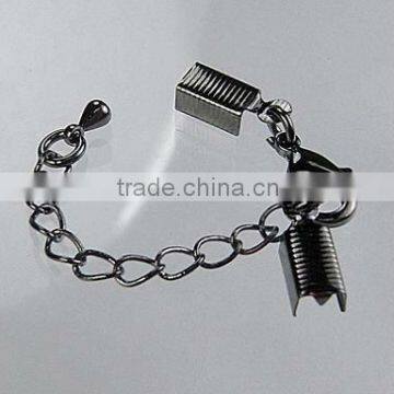 Brass Clip Ends, with Chain and Lobster Clasps, Nickel Free and Lead Free, Black, Clasp: 7.5x37mm, Chain: 3.5x50mm(KK95-B)